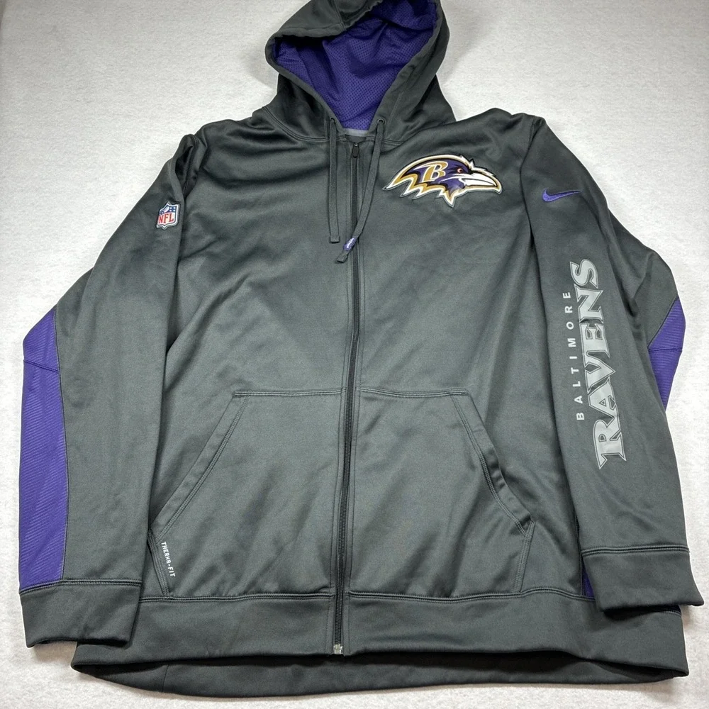 Baltimore Ravens Hoodie Men's XL Nike Therma-Fit Full Zip Gray NFL ON-Field‎